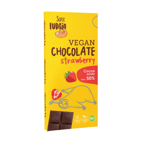 Кокосово-молочный шоколад со вкусом клубники БИО, SUPER FUDGIO, 80 г