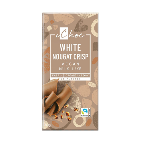 Белый шоколад с рисовым молоком "White Nougat Crisp" ICHOC, BIO, 80г