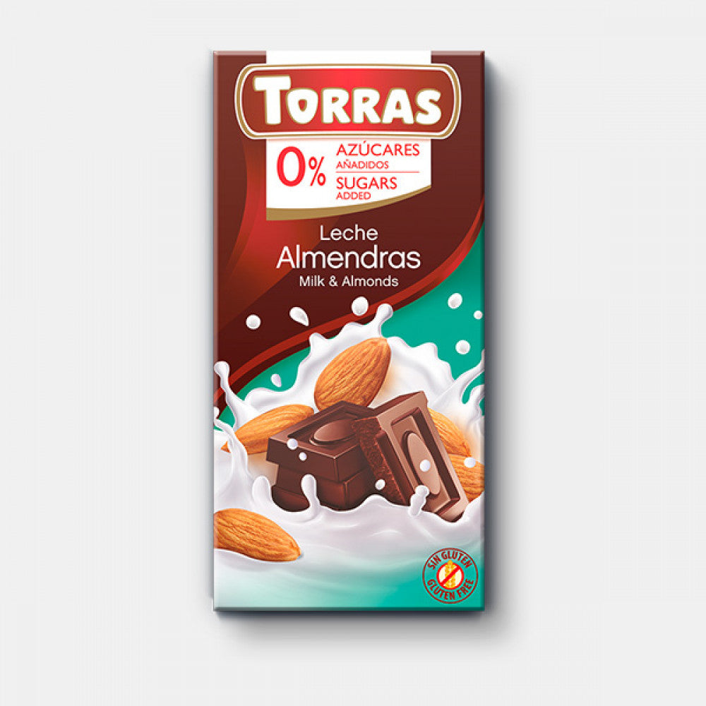 Torras piena šokolāde ar mandelēm bez cukura 75g